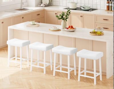 Moderne zadelbarkrukken set van 4 stuks – 61 cm aanrechthoogte, zonder rugleuning, bekleed met kunstleer, metalen potten en voetsteun, eenvoudig te monteren voor keukeneiland en eetaanrecht