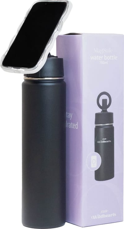 xoxo Wildhearts Waterfles / Drinkfles - 700ml (0,7 Liter) - Zwart - met magneet geschikt voor MagSafe - Magnetische telefoonhouder fles - BPA- & Lekvrij - Thermoskan met rietje - Thermosfles - RVS - Voor warme en koude dranken