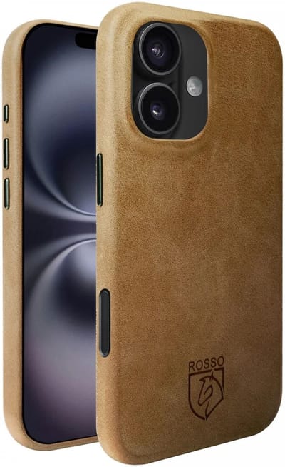 Rosso Elite Hoesje Geschikt voor Apple iPhone 16 | Compatibel met MagSafe | Echt Leer Back Cover | Beschermhoes | Lichtbruin