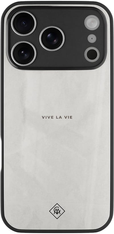 Casimoda® hoesje - Geschikt voor iPhone 17 Pro - Vive La Vie - Luxe Hard Case Zwart - Backcover telefoonhoesje - Grijs