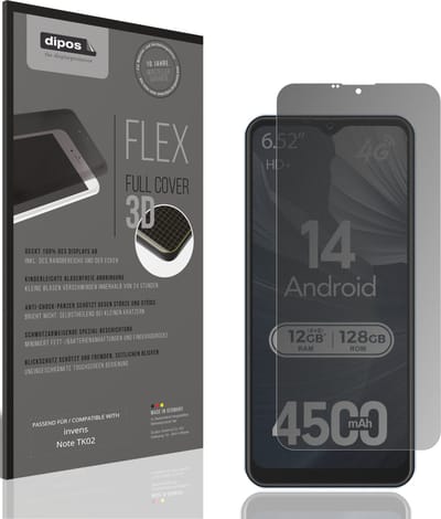 dipos FLEX – Matte Privacy Screenprotector geschikt voor invens Note TK02 | Volledige Schermbescherming | Case-Friendly