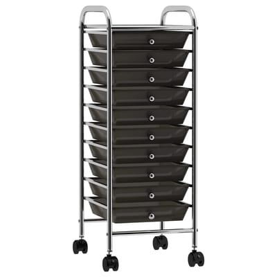 vidaXL - Opbergtrolley - met - 10 - lades - mobiel - kunststof - zwart