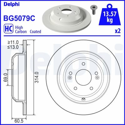 Remschijf DELPHI BG5079C achter, volledig, sterk gecarboniseerd, 1 Stuk