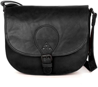 Leren Crossbodytas met klep - Nicolina - Zwart