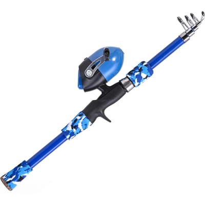 Kinderhengel voor Kinderen van 5-12 Jaar Telescopische Hengel en Molen Combo Spinning Kinderen Kind blauw