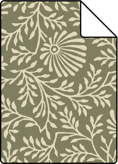 Proefstaal ESTAhome behang vintage bloemen olijfgroen - 26.5 x 21 cm - 131514-S