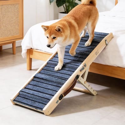 Hondenoprit Opvouwbaar - Hondenladder Bed - Veilig Klimmen - 4 Hoogtes Instelbaar - Tot 70 lbs - Natuurlijk Hout