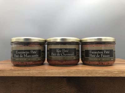 Artisanale wildpatés - De Veurn' Ambachtse - set van 3 x 180g - Everzwijn paté - Fazanten paté - Ree paté