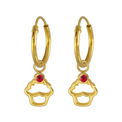 Joy|S - Zilveren cupcake bedel oorbellen - oorringen - kristal rood - gold plated