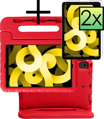 Hoes - Geschikt voor Apple iPad Air 5 (2022) - 10.9 inch - 5e Generatie - M1 - Met 2x Screenprotector - Kinderhoes Shockproof Bumper - Kidsproof Case - Tablet Hoesje - Kinder Cover - Rood