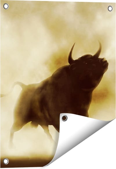 Gards Tuinposter Zwarte Stier in het Stoffige Rook - 40x50 cm - Tuindoek - Tuindecoratie - Wanddecoratie buiten - Tuinschilderij