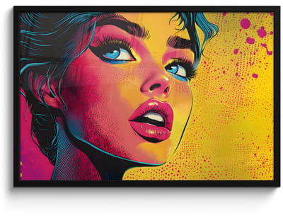 Poster in lijst - Fotolijst 90x60 cm - Posters - Close-up - Vrouwengezicht - Stippen - Geel - Posterlijst zwart - Decoratie - Wanddecoratie woonkamer - Muurdecoratie slaapkamer