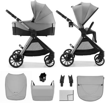 Kinderkraft VESTO 2 – 2-in-1 kinderwagen – Reiswieg EN1466 draagbaar – Memory buttons 1-hand wissel – tot 22 kg – Grijs