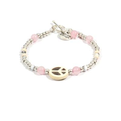 Heaven Eleven - dames - Armband - zilver - plating - rozequartz - wit - peace