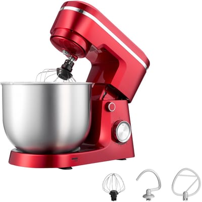 5,7 L Elektrische Standmixer, 1500W Keukenapparaat met 10 Instelbare Snelheden, Kantelbaar Kopontwerp, Roestvrijstalen Kom, Deeghaak, Garde en Klopper voor Bakken, Mixen, Kloppen en Kneden, Zilver