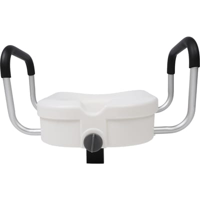 Rehausseur de siège de toilette avec accoudoirs rembourrés amovibles réglables et verrouillage fixe surélevé à haute capacité de charge