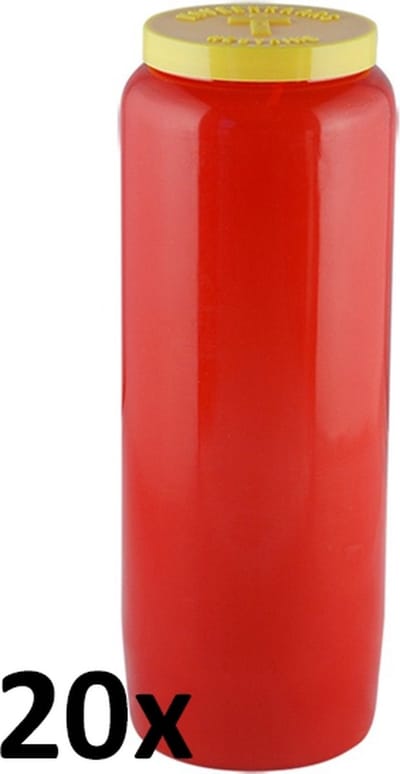 20 stuks Godslampolie 9 dagen noveen branders nr. 12 rood transparant 180/65 (216 uur)