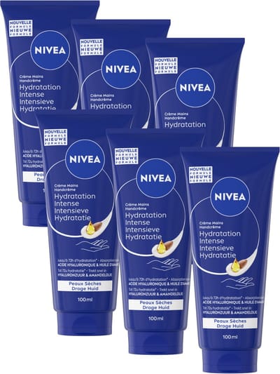 NIVEA Intensief Voedende Handcrème Droge Handen - Handverzorging - Hand Cream - 24 uur lang hydraterende werking - Bevat amandelolie en sheaboter - Voordeelverpakking 6 x 100 ml