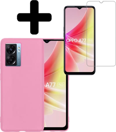 Hoesje - Met Screenprotector - Geschikt voor OPPO A77 - Sterk & Shockproof - Back Cover - Siliconen Case - Telefoon Hoes - Telefoonhoesjes - Lichtroze
