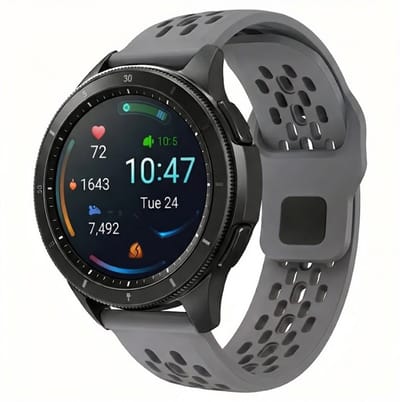 Spacegrijs horlogebandje 18 mm van silicone met geperforeerd sportief design en gesp sluiting, geschikt voor horloges met 18 mm bandaanzet