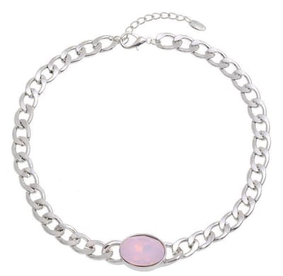 Behave - Korte ketting zilverkleur met roze glassteen - Nikkelvrij - Trendy mode accessoires