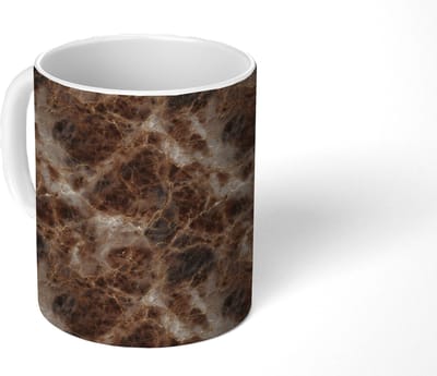 Mok - Koffiemok - Bruin - Goud - Marmer print - Mokken - 350 ML - Beker - Koffiemokken - Theemok