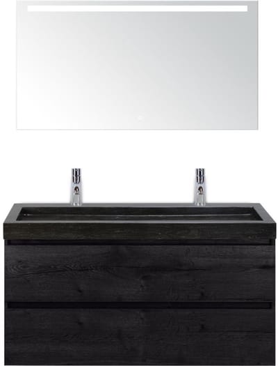 Maxx XL Badmeubelset 120 cm - Black Oak - Wastafel Lucca Enkel 2 Kraangaten met LED Spiegel