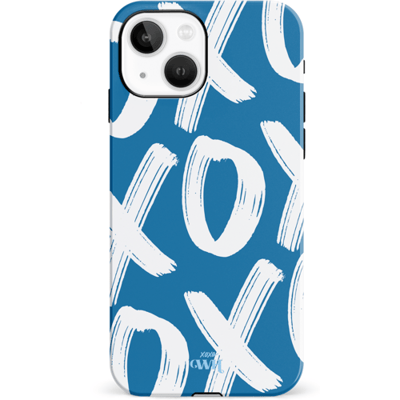 xoxo Wildhearts Can't Talk Now Blue - Double Layer hoesje - Blauw hoesje geschikt voor iPhone 13 - Beschermhoesje case geschikt voor iPhone 13 hoesje blauw - Tekst blauw - wit