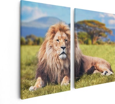 Artaza Canvas Schilderij Tweeluik Leeuw - 80x60 - Foto Op Canvas - Canvas Print
