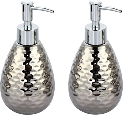 MSV Zeeppompje/dispenser - 2x - Phoenix - keramiek - zilver kleur - 8 x 17 cm - 260 ml