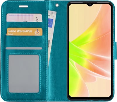 Hoesje - Met Pasjeshouder - Geschikt voor OPPO A17 - Luxe Bookcase Portemonee - Flip Case - Kunstleer Book Case - Flipcase - Book Cover - Walletcase - Portemonneehoes - Turquoise