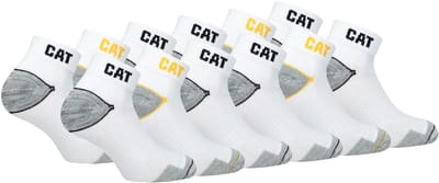 Caterpillar 12 Paar Korte Werksokken Heren, Enkelhoogte - Versterkt op Hiel en Teen - Katoen Wit, 39-42