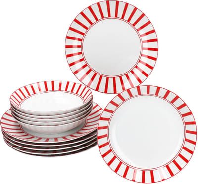 MamboCat 12-delig servies SPLIT RED porselein voor 6 personen
