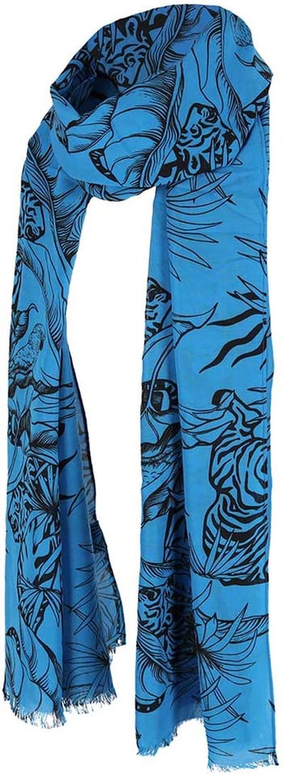 Sarlini Langwerpige Sjaal Leaves Kobalt Blauw