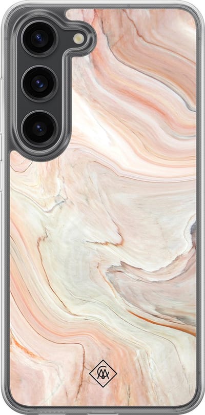 Casimoda® hoesje - Geschikt voor Samsung Galaxy S23 Plus - Marmer Waves - 2-in-1 case - Schokbestendig - Water - Verhoogde randen - Bruin/beige, Transparant