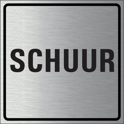 Schuur bordje, geborsteld aluminium 150 x 150 mm