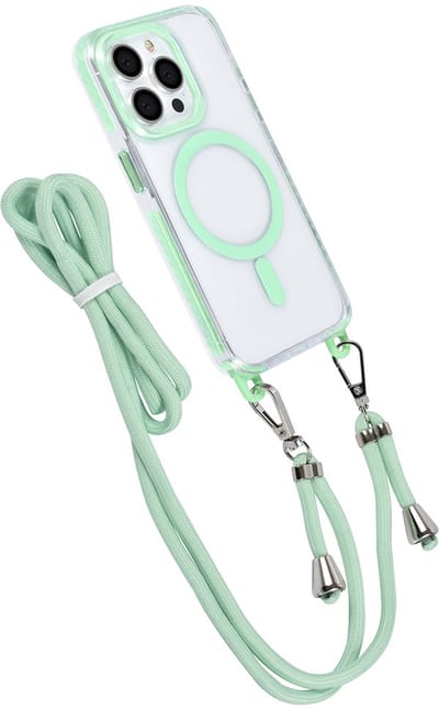 TUNIQ telefoonhoesje voor Apple iPhone 15 Pro - MagSafe backcover met koord - Groen
