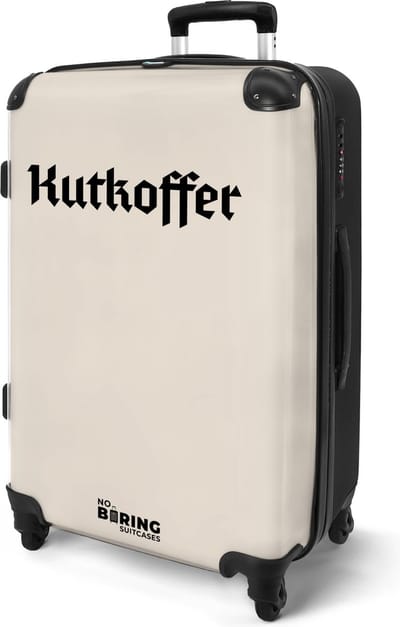 NoBoringSuitcases.com® - Koffer groot - Rolkoffer lichtgewicht - Beige met tekst 'Kutkoffer' - Vakantie reiskoffer met 4 wielen - Grote trolley XL - Travel suitcase large - 20 kg bagage - Ruimbagage medium met TSA slot