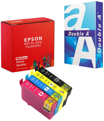 4-pack 603 | Geschikt voor Epson 603XL inktcartridges + pak papier - Geschikt voor Epson Expression Home XP2100 - XP2150 - XP3100 - XP3150 - XP4100 - XP4150 - WF-2810DWF - WF-2820DWF - WF-2830DWF