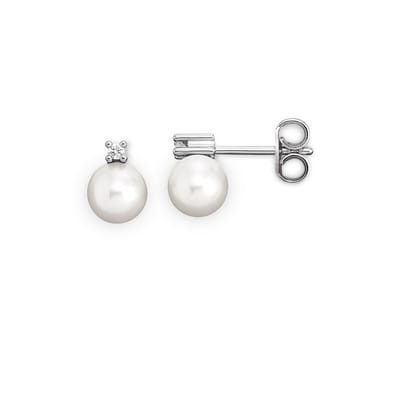 Orolino Ohrstecker Gold 585 mit 2 weißen Akoya-Perlen und 2x Brillant zus. 0,04ct.