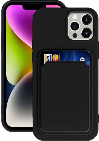 Hoesje Pasjes Houder geschikt voor iPhone 14 - Portemonnee - Kaart houder - Zwart