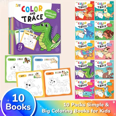 10-delige Doodle Kleurboeken Set voor Kinderen – Creatieve Tekeningboeken met Dagelijks-Leven Thema’s – Educatief Speelgoed voor Ouder-Kind Binding, Reizen & Ramadan Activiteiten - Dieren T