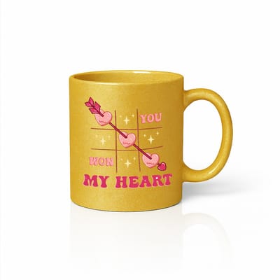 You Won My Heart Mok 330ml – Gouden Glitter Koffiemok met Pijl & Hartjes Ontwerp – Romantisch Valentijnscadeau
