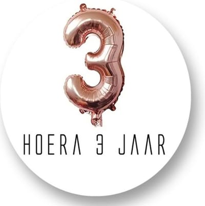 20x Traktatie stickers Folieballon 3 Jaar - Verjaardag stickers - Rose Gold - Folie Ballon - Sluitstickers - Kinderfeest Traktatie - Uitdelen - Uitdeeltraktatie - Wensetiket - Rond - 40mm - Glossy sticker
