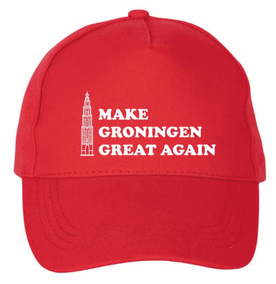 Mijncadeautje - 5 panel - Cap - Verstelbaar - Rode pet van 100% dik geborsteld katoen- unisex - opdruk wit - Make Groningen Great again