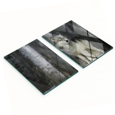 Decoratieve serveerplanken van glas met afbeelding van een grijze wolf, 2x40x52 cm