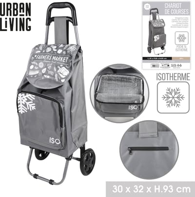 BOODSCHAPPENWAGEN 35L MET 5L ISOTHERME VAK H95CM GRIJS