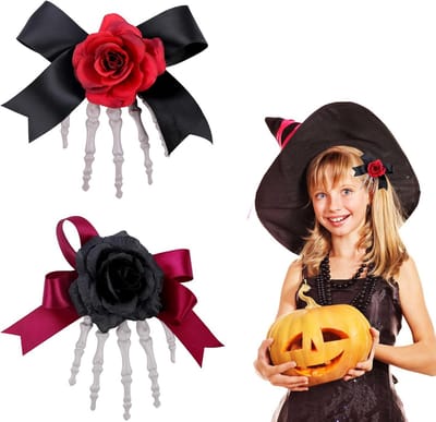 2x Skelet Haarspeld met Rozen - Griezelige Haarklemmen voor Halloween Kostuumfeest