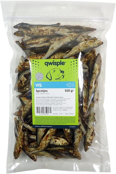 Qwisple Sprotjes - Natuurlijke Gedroogde Hondensnacks - 500 gram