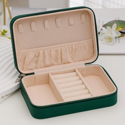 Mode Vrouwen Draagbare Reis Sieradendoos PU Leer Ketting Ring Oorbellen Rits Opbergdozen Sieraden Display Cases Organizer groen